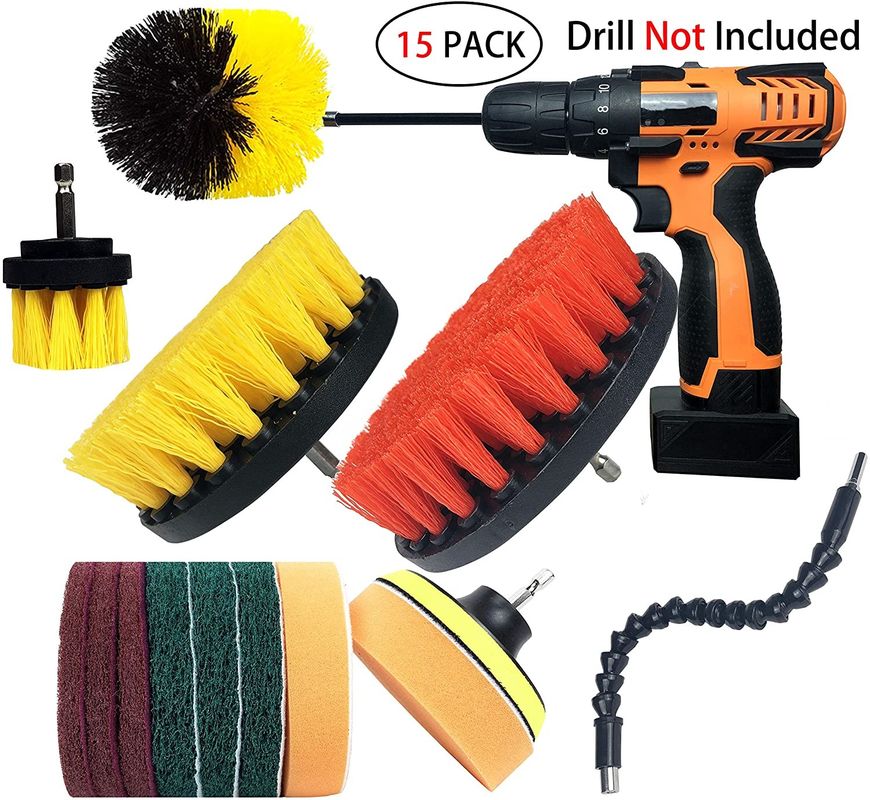 15Pcs Polypropylene Drill Brush Attachments Set Scrub Sponge Tube Grouting